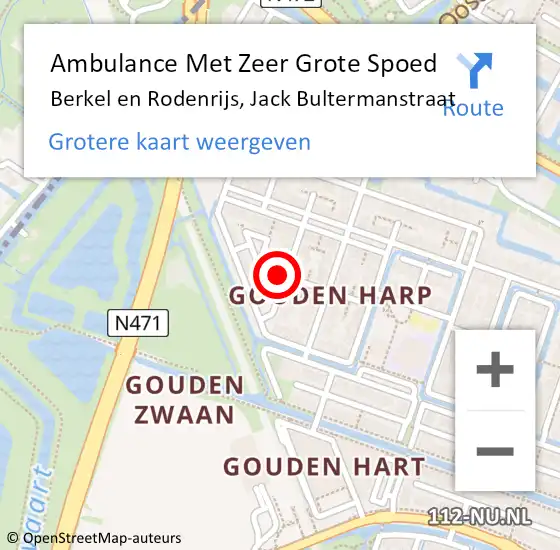 Locatie op kaart van de 112 melding: Ambulance Met Zeer Grote Spoed Naar Berkel en Rodenrijs, Jack Bultermanstraat op 24 december 2024 16:40