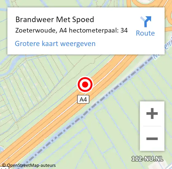 Locatie op kaart van de 112 melding: Brandweer Met Spoed Naar Zoeterwoude, A4 hectometerpaal: 34 op 24 december 2024 16:54