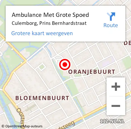 Locatie op kaart van de 112 melding: Ambulance Met Grote Spoed Naar Culemborg, Prins Bernhardstraat op 31 oktober 2014 14:06