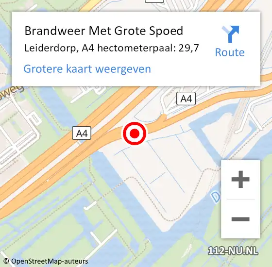 Locatie op kaart van de 112 melding: Brandweer Met Grote Spoed Naar Leiderdorp, A4 hectometerpaal: 29,7 op 24 december 2024 17:59