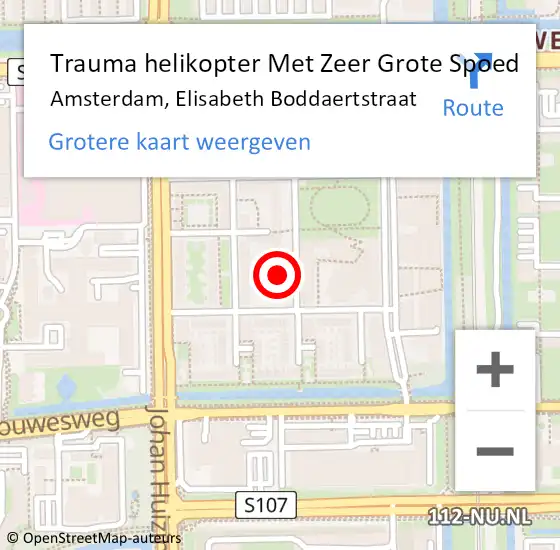 Locatie op kaart van de 112 melding: Trauma helikopter Met Zeer Grote Spoed Naar Amsterdam, Elisabeth Boddaertstraat op 24 december 2024 18:43