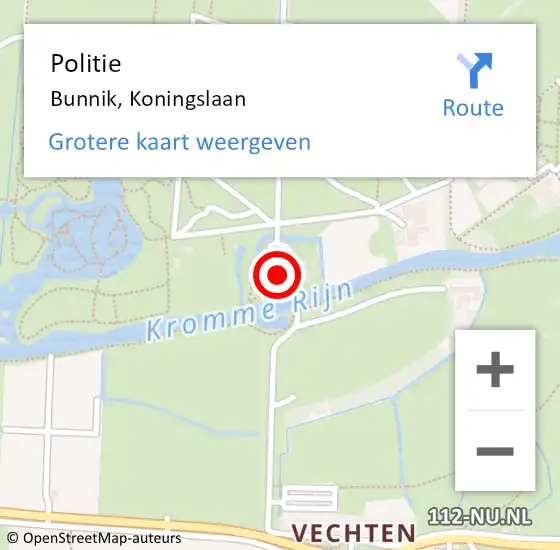 Locatie op kaart van de 112 melding: Politie Bunnik, Koningslaan op 24 december 2024 18:43