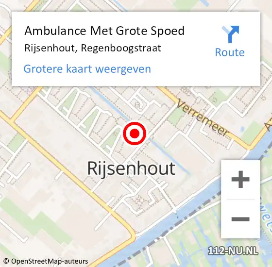 Locatie op kaart van de 112 melding: Ambulance Met Grote Spoed Naar Rijsenhout, Regenboogstraat op 24 december 2024 18:55