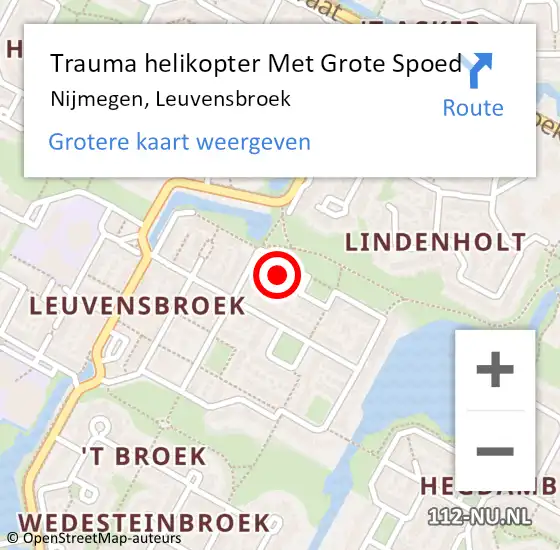 Locatie op kaart van de 112 melding: Trauma helikopter Met Grote Spoed Naar Nijmegen, Leuvensbroek op 24 december 2024 19:08