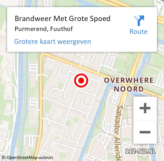 Locatie op kaart van de 112 melding: Brandweer Met Grote Spoed Naar Purmerend, Fuuthof op 24 december 2024 19:23