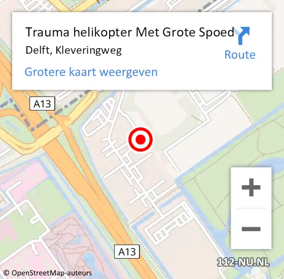 Locatie op kaart van de 112 melding: Trauma helikopter Met Grote Spoed Naar Delft, Kleveringweg op 24 december 2024 20:09