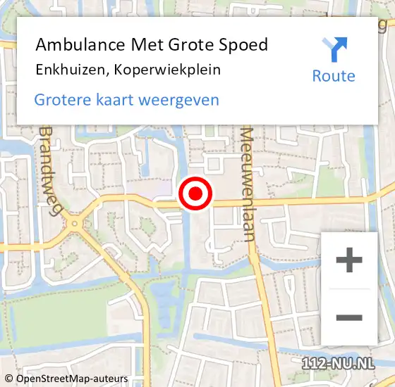 Locatie op kaart van de 112 melding: Ambulance Met Grote Spoed Naar Enkhuizen, Koperwiekplein op 24 december 2024 20:17