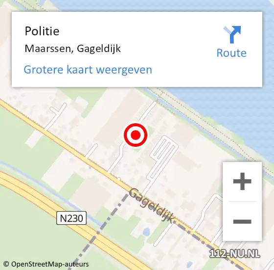 Locatie op kaart van de 112 melding: Politie Maarssen, Gageldijk op 24 december 2024 20:23