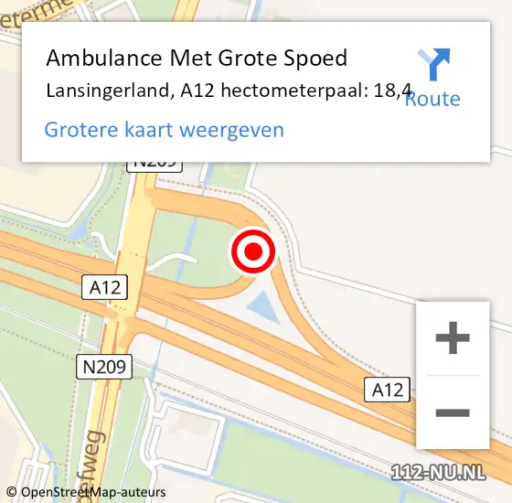 Locatie op kaart van de 112 melding: Ambulance Met Grote Spoed Naar Lansingerland, A12 hectometerpaal: 18,4 op 24 december 2024 21:28