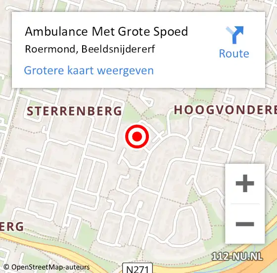 Locatie op kaart van de 112 melding: Ambulance Met Grote Spoed Naar Roermond, Beeldsnijdererf op 24 december 2024 21:38