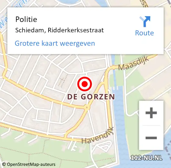 Locatie op kaart van de 112 melding: Politie Schiedam, Ridderkerksestraat op 24 december 2024 22:23