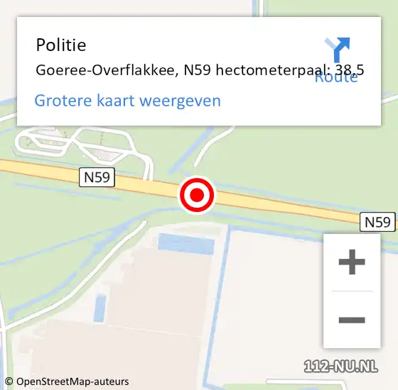 Locatie op kaart van de 112 melding: Politie Goeree-Overflakkee, N59 hectometerpaal: 38,5 op 24 december 2024 23:18