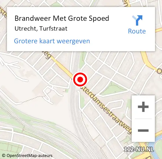 Locatie op kaart van de 112 melding: Brandweer Met Grote Spoed Naar Utrecht, Turfstraat op 25 december 2024 00:17