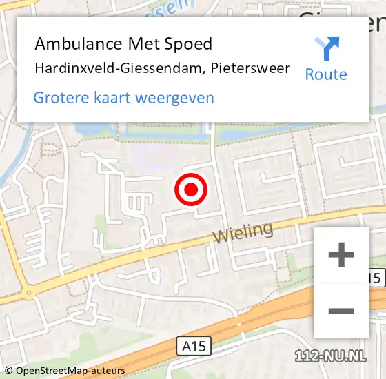 Locatie op kaart van de 112 melding: Ambulance Met Spoed Naar Hardinxveld-Giessendam, Pietersweer op 25 december 2024 00:20