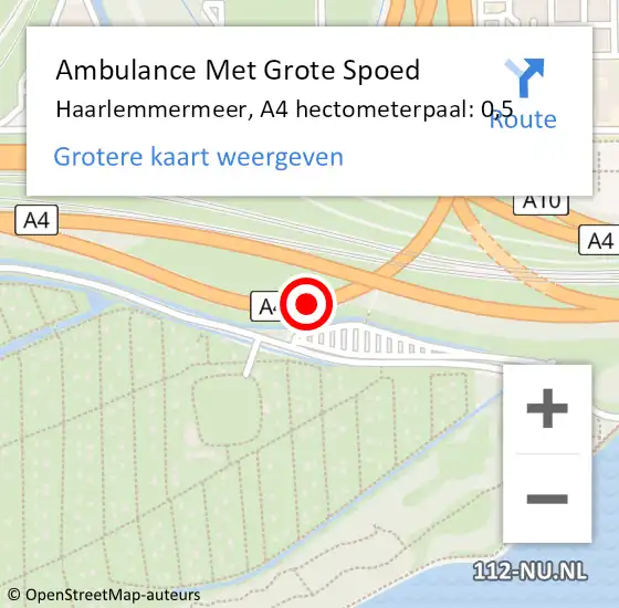 Locatie op kaart van de 112 melding: Ambulance Met Grote Spoed Naar Haarlemmermeer, A4 hectometerpaal: 0,5 op 25 december 2024 00:32