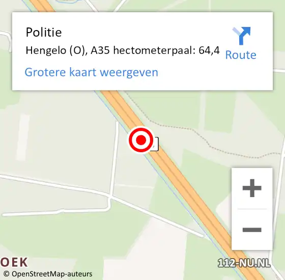 Locatie op kaart van de 112 melding: Politie Hengelo (O), A35 hectometerpaal: 64,4 op 25 december 2024 01:15