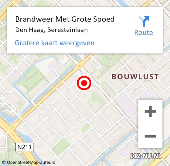 Locatie op kaart van de 112 melding: Brandweer Met Grote Spoed Naar Den Haag, Beresteinlaan op 25 december 2024 01:41