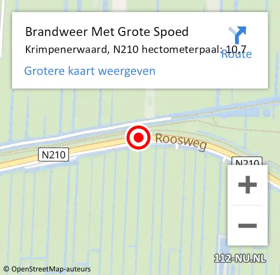 Locatie op kaart van de 112 melding: Brandweer Met Grote Spoed Naar Krimpenerwaard, N210 hectometerpaal: 10,7 op 25 december 2024 06:57