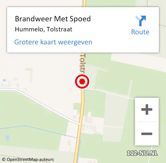 Locatie op kaart van de 112 melding: Brandweer Met Spoed Naar Hummelo, Tolstraat op 31 oktober 2014 15:05