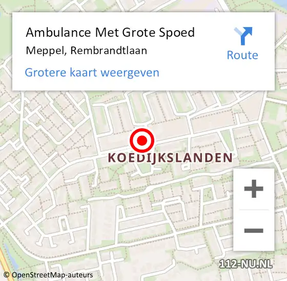 Locatie op kaart van de 112 melding: Ambulance Met Grote Spoed Naar Meppel, Rembrandtlaan op 25 december 2024 09:32