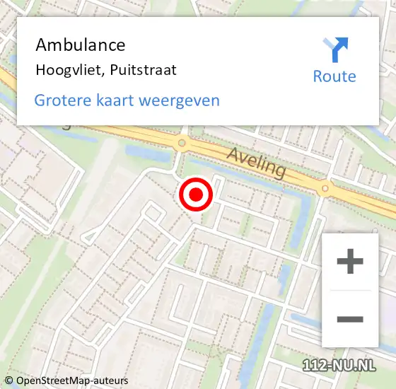 Locatie op kaart van de 112 melding: Ambulance Hoogvliet, Puitstraat op 25 december 2024 09:45