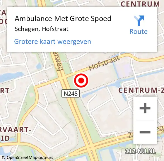 Locatie op kaart van de 112 melding: Ambulance Met Grote Spoed Naar Schagen, Hofstraat op 25 december 2024 10:26