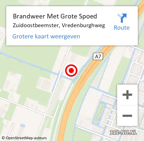 Locatie op kaart van de 112 melding: Brandweer Met Grote Spoed Naar Zuidoostbeemster, Vredenburghweg op 25 december 2024 10:51