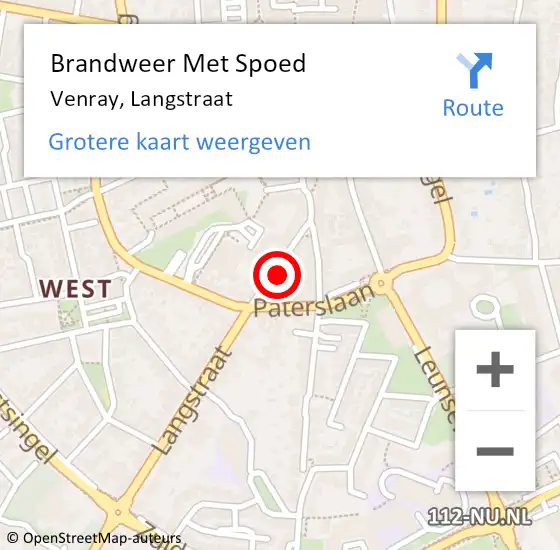 Locatie op kaart van de 112 melding: Brandweer Met Spoed Naar Venray, Langstraat op 25 december 2024 11:00