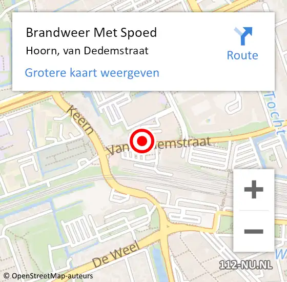 Locatie op kaart van de 112 melding: Brandweer Met Spoed Naar Hoorn, van Dedemstraat op 25 december 2024 12:06