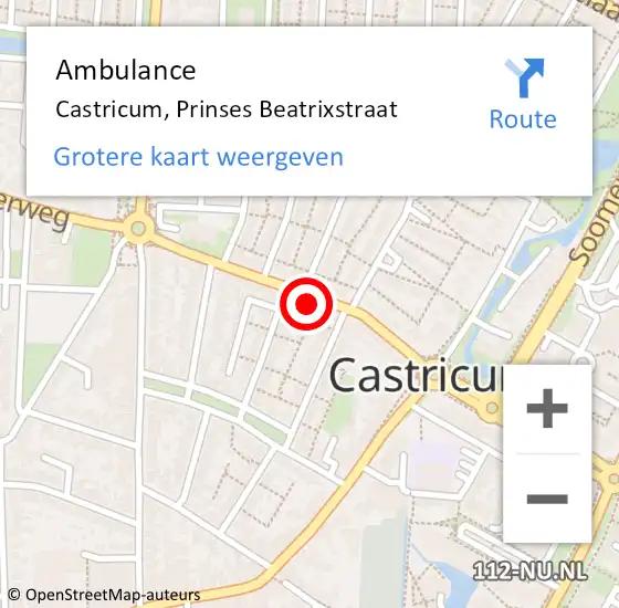 Locatie op kaart van de 112 melding: Ambulance Castricum, Prinses Beatrixstraat op 25 december 2024 14:26