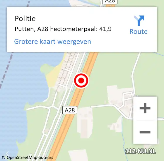 Locatie op kaart van de 112 melding: Politie Putten, A28 hectometerpaal: 41,9 op 25 december 2024 14:38