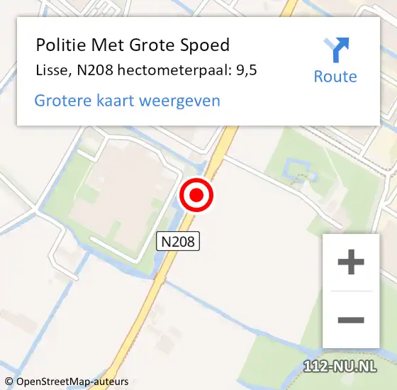 Locatie op kaart van de 112 melding: Politie Met Grote Spoed Naar Lisse, N208 hectometerpaal: 9,5 op 25 december 2024 14:51