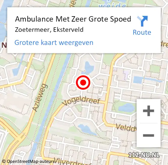 Locatie op kaart van de 112 melding: Ambulance Met Zeer Grote Spoed Naar Zoetermeer, Eksterveld op 25 december 2024 15:03