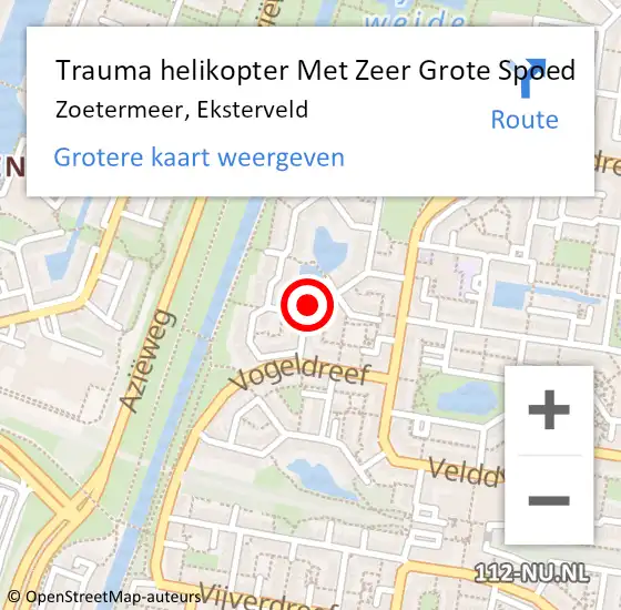 Locatie op kaart van de 112 melding: Trauma helikopter Met Zeer Grote Spoed Naar Zoetermeer, Eksterveld op 25 december 2024 15:03