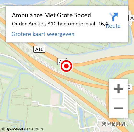 Locatie op kaart van de 112 melding: Ambulance Met Grote Spoed Naar Ouder-Amstel, A10 hectometerpaal: 16,4 op 25 december 2024 15:05