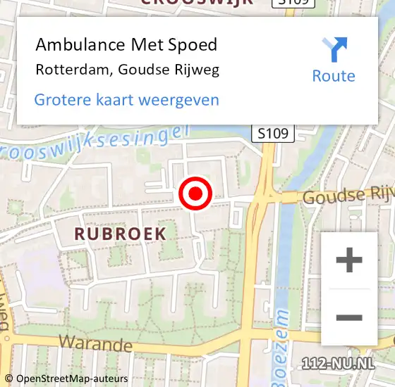 Locatie op kaart van de 112 melding: Ambulance Met Spoed Naar Rotterdam, Goudse Rijweg op 25 december 2024 15:10