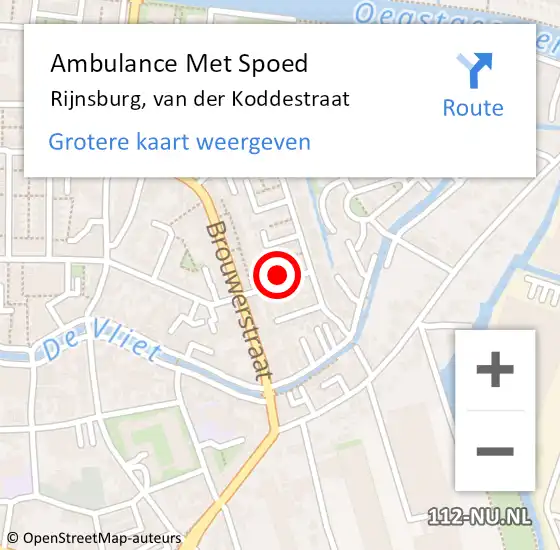 Locatie op kaart van de 112 melding: Ambulance Met Spoed Naar Rijnsburg, van der Koddestraat op 25 december 2024 15:17