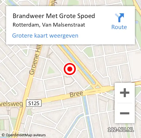 Locatie op kaart van de 112 melding: Brandweer Met Grote Spoed Naar Rotterdam, Van Malsenstraat op 25 december 2024 15:46