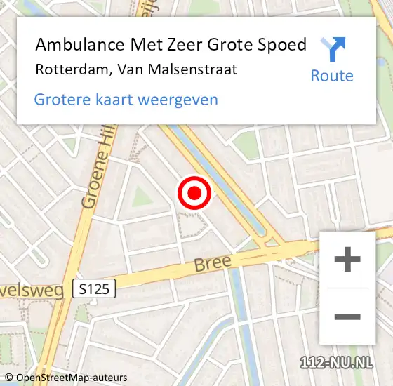 Locatie op kaart van de 112 melding: Ambulance Met Zeer Grote Spoed Naar Rotterdam, Van Malsenstraat op 25 december 2024 15:47