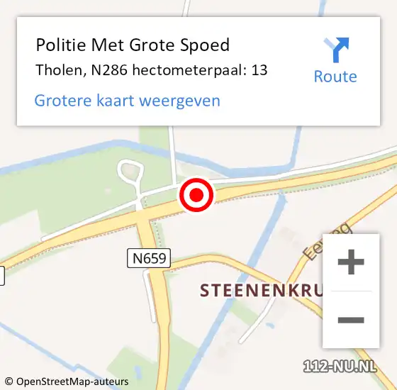 Locatie op kaart van de 112 melding: Politie Met Grote Spoed Naar Tholen, N286 hectometerpaal: 13 op 25 december 2024 16:11