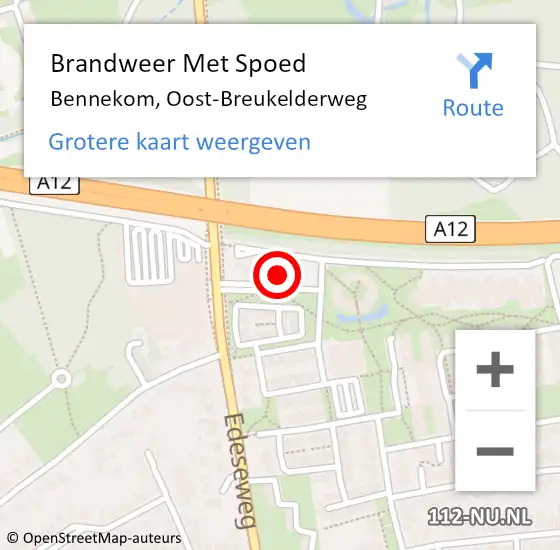 Locatie op kaart van de 112 melding: Brandweer Met Spoed Naar Bennekom, Oost-Breukelderweg op 25 december 2024 16:37