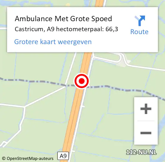 Locatie op kaart van de 112 melding: Ambulance Met Grote Spoed Naar Castricum, A9 hectometerpaal: 66,3 op 25 december 2024 17:18