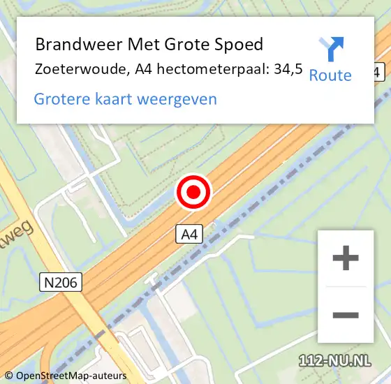 Locatie op kaart van de 112 melding: Brandweer Met Grote Spoed Naar Zoeterwoude, A4 hectometerpaal: 34,5 op 25 december 2024 17:29