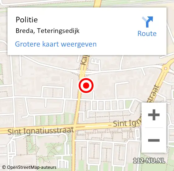 Locatie op kaart van de 112 melding: Politie Breda, Teteringsedijk op 25 december 2024 18:11