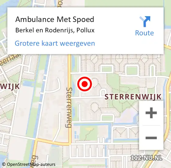 Locatie op kaart van de 112 melding: Ambulance Met Spoed Naar Berkel en Rodenrijs, Pollux op 25 december 2024 18:34