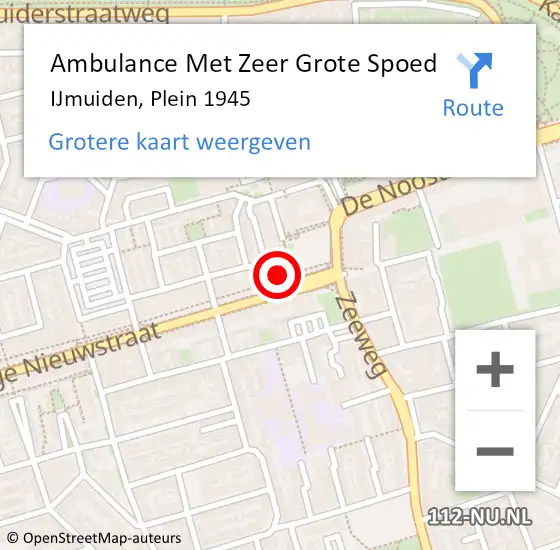 Locatie op kaart van de 112 melding: Ambulance Met Zeer Grote Spoed Naar IJmuiden, Plein 1945 op 25 december 2024 18:46