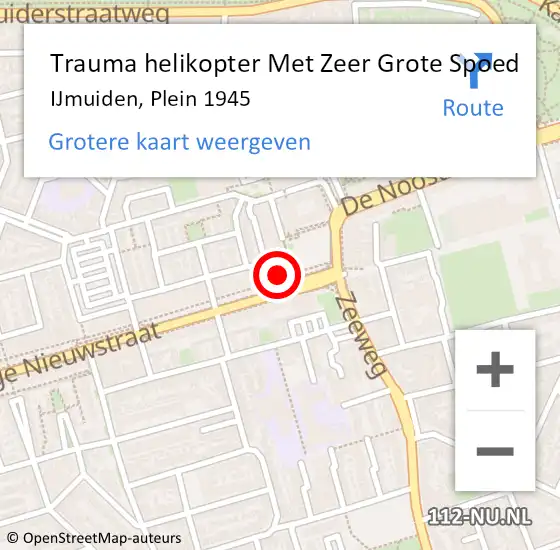 Locatie op kaart van de 112 melding: Trauma helikopter Met Zeer Grote Spoed Naar IJmuiden, Plein 1945 op 25 december 2024 19:05