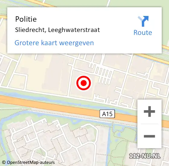 Locatie op kaart van de 112 melding: Politie Sliedrecht, Leeghwaterstraat op 25 december 2024 20:12