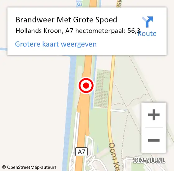 Locatie op kaart van de 112 melding: Brandweer Met Grote Spoed Naar Hollands Kroon, A7 hectometerpaal: 56,3 op 25 december 2024 20:32