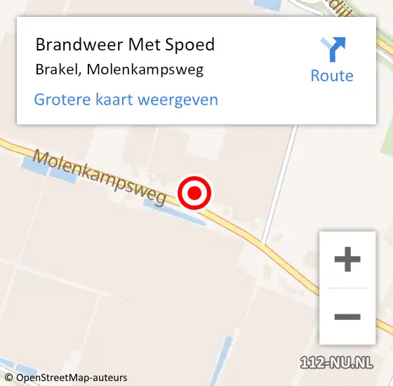 Locatie op kaart van de 112 melding: Brandweer Met Spoed Naar Brakel, Molenkampsweg op 25 december 2024 20:41